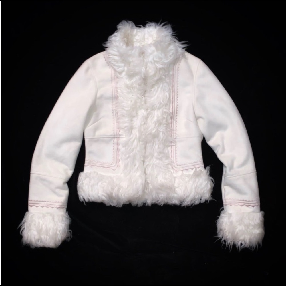 90S VINTAGE BEBE BABY ANGEL CREME WHITE FUR COAT